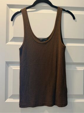 Ralph Lauren Brown 100% Cotton Tank Top Beaded Embellished